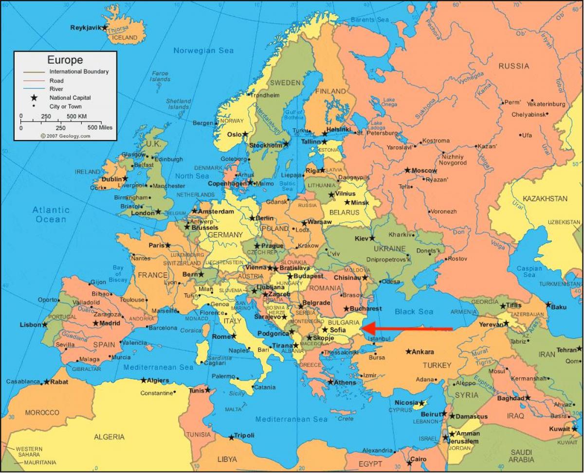 موقع بلغاريا على خريطة أوروبا الشرقية